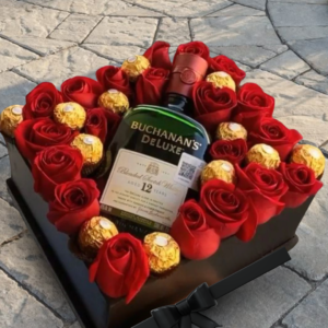 regalos con whisky Buchanan's, box de rosas y licor para hombre, regalo de lujo masculino, sorpresas para hombre