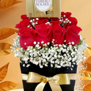 caja de rosas y Ferrero Rocher, regalo romántico de lujo, box de flores de aniversario y detalles de San Valentín
