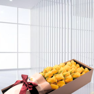 caja de rosas amarillas, regalo de cumpleaños, flores de amistad, diseños florales modernos, flores amarillas