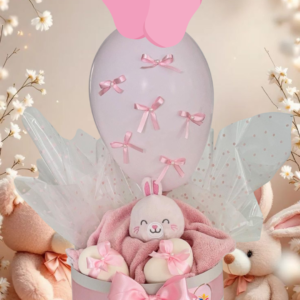 box regalo bebé niña, canasta baby shower rosa, kit bienvenida recién nacida, regalo tierno con conejito y detalle para nueva mamá