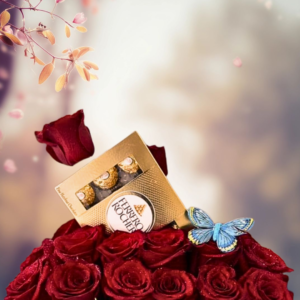 regalo día de la mujer con rosas rojas y chocolates, box floral elegante con Ferrero Rocher, detalles románticos para mujer a domicilio y arreglos de rosas con accesorios